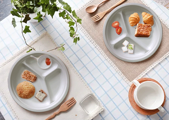 泰国工厂大量现货供应：纸浆模塑餐具; 10寸三格圆盘